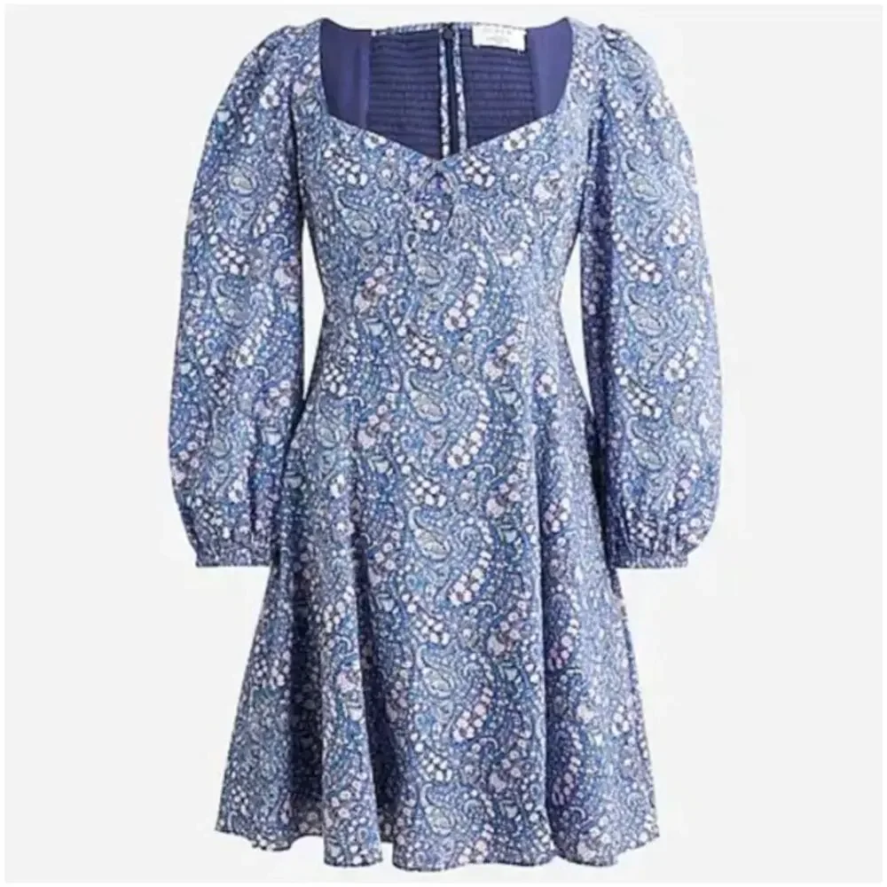 J. Crew Liberty Dress Women 2 Blue Sweetheart Long Sleeve Mini Bourton Bloom New